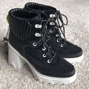 New Brex™ Leather & Faux Shearling Block Heel Lace-Up Bootie women size 7